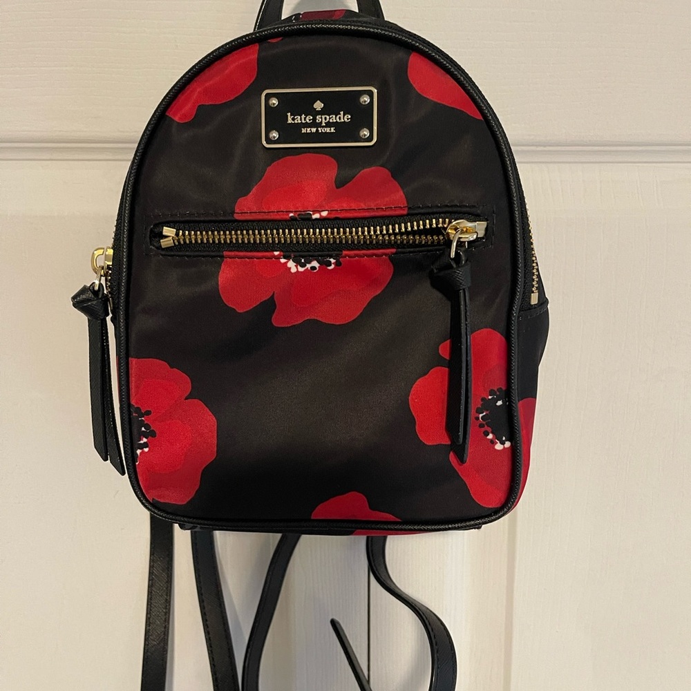 Kate Spade Red and Black Floral Mini Backpack